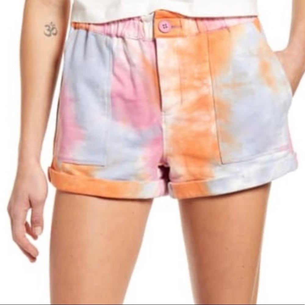 Blank NYC Rainbow Tie dye high waisted shorts